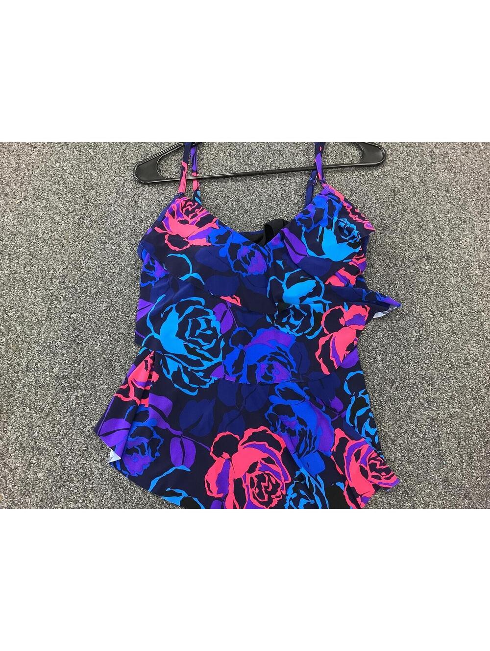 Aqua Green Floral Print Swimwear Tankini Top Medium